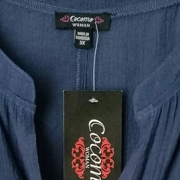 NWT Cocomo Plus Size 3X Navy Blue Solid Pintuck Short Flutter Sleeve Top - Picture 6 of 7